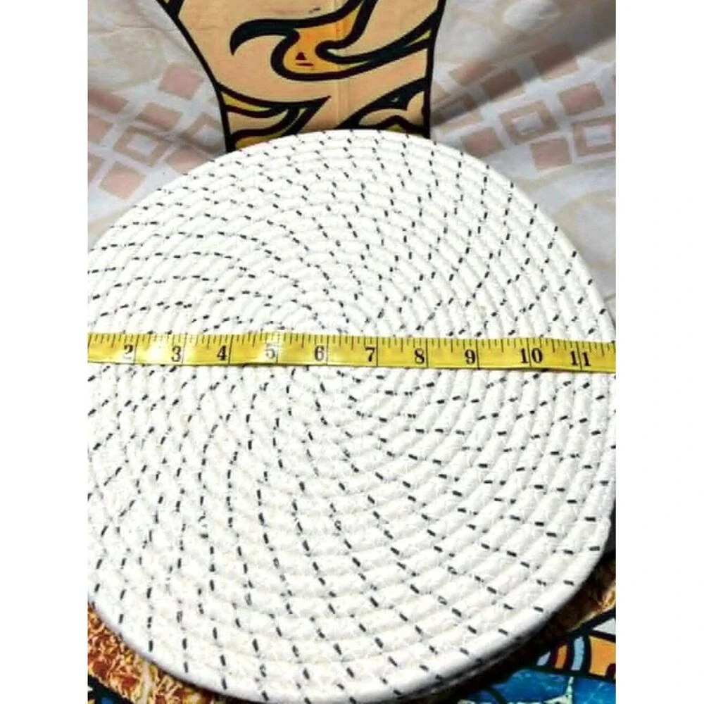 Woven Round Placemats – 12” Neutral Gray & White - Set of 4